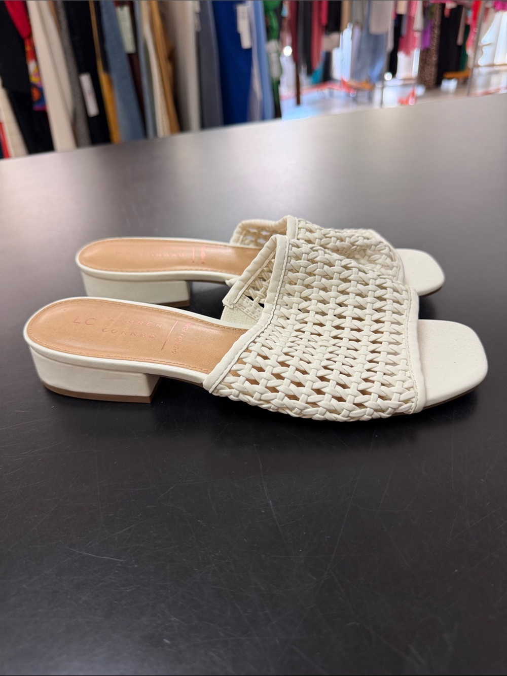 LC Lauren Conrad Cream Woven Slide Mules